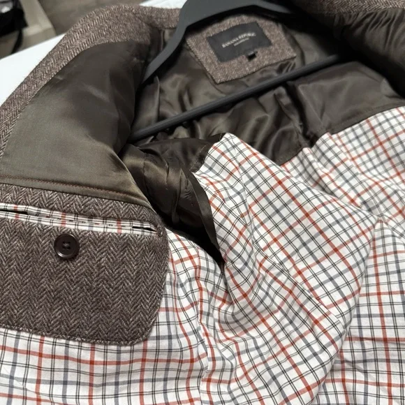 Banana Republic Herringbone wool brown blazer jacket 42 R tailored fit - Picture 6 of 13